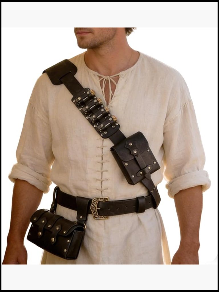 Medieval Renaissance Leather Belt Set 6pcs Adjustable Costume Accessories Larp